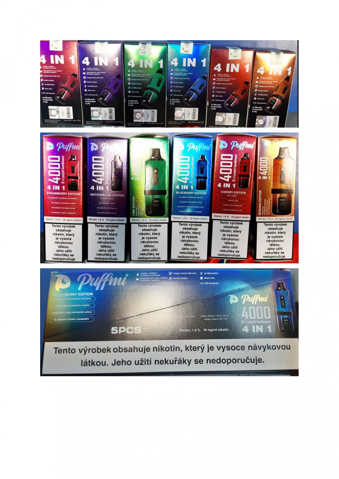 Sada elektronické cigarety zn. Puffmi 4000 4in1 4 x 2 ml 18 mg/ml nikotinu Blueberry edition: Fotografie č. 2