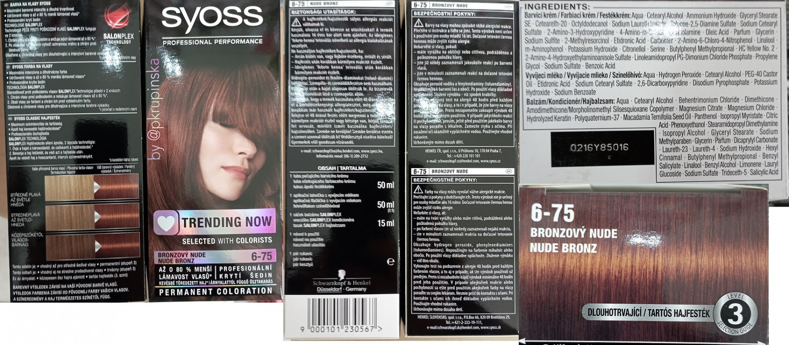 Barva na vlasy SyOSS, PROFESSIONAL PERFORMANCE, PERMANENT COLORATION, by @pkrupinska, TRENDING NOW, 6-75 BRONZOVÝ NUDE: Fotografie