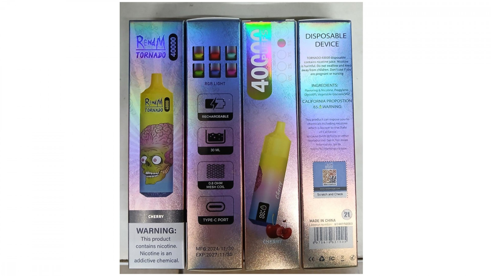 Jednorázové elektronické cigarety zn. REndM TORNADO 40 000 PUFFS, nicotine 5% (50 mg/ml), objem: 30 ml : Fotografie č. 1