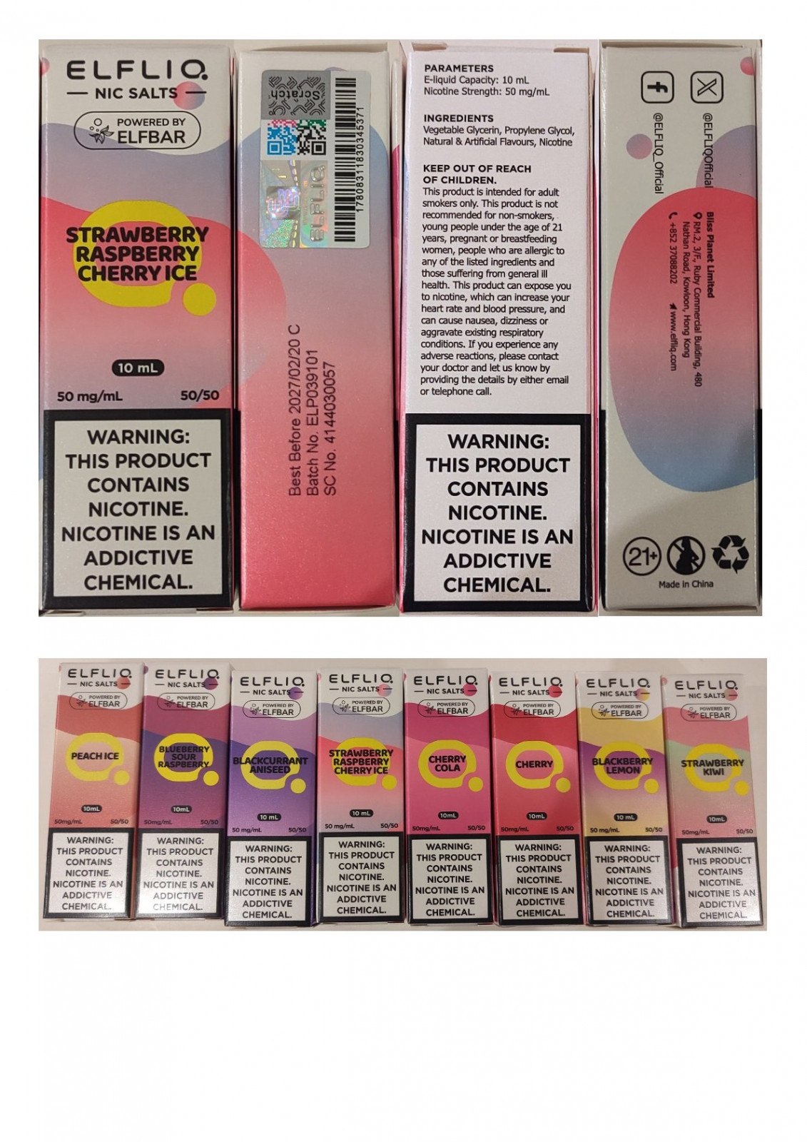Náhradní náplň elektronické cigarety zn. ELFLIQ NIC SALTS 50 mg/ml, 10 ml: Fotografie