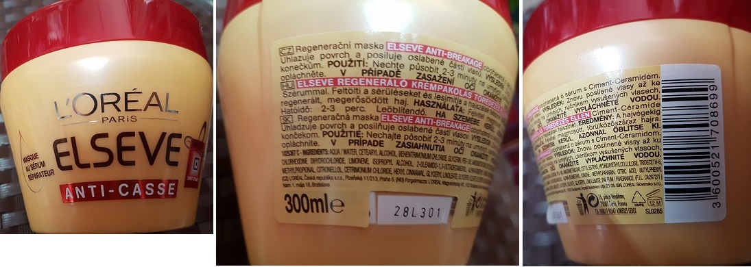 Vlasová maska L ´OREAL PARIS, ELSEVE, ANTI-CASSE: Fotografie