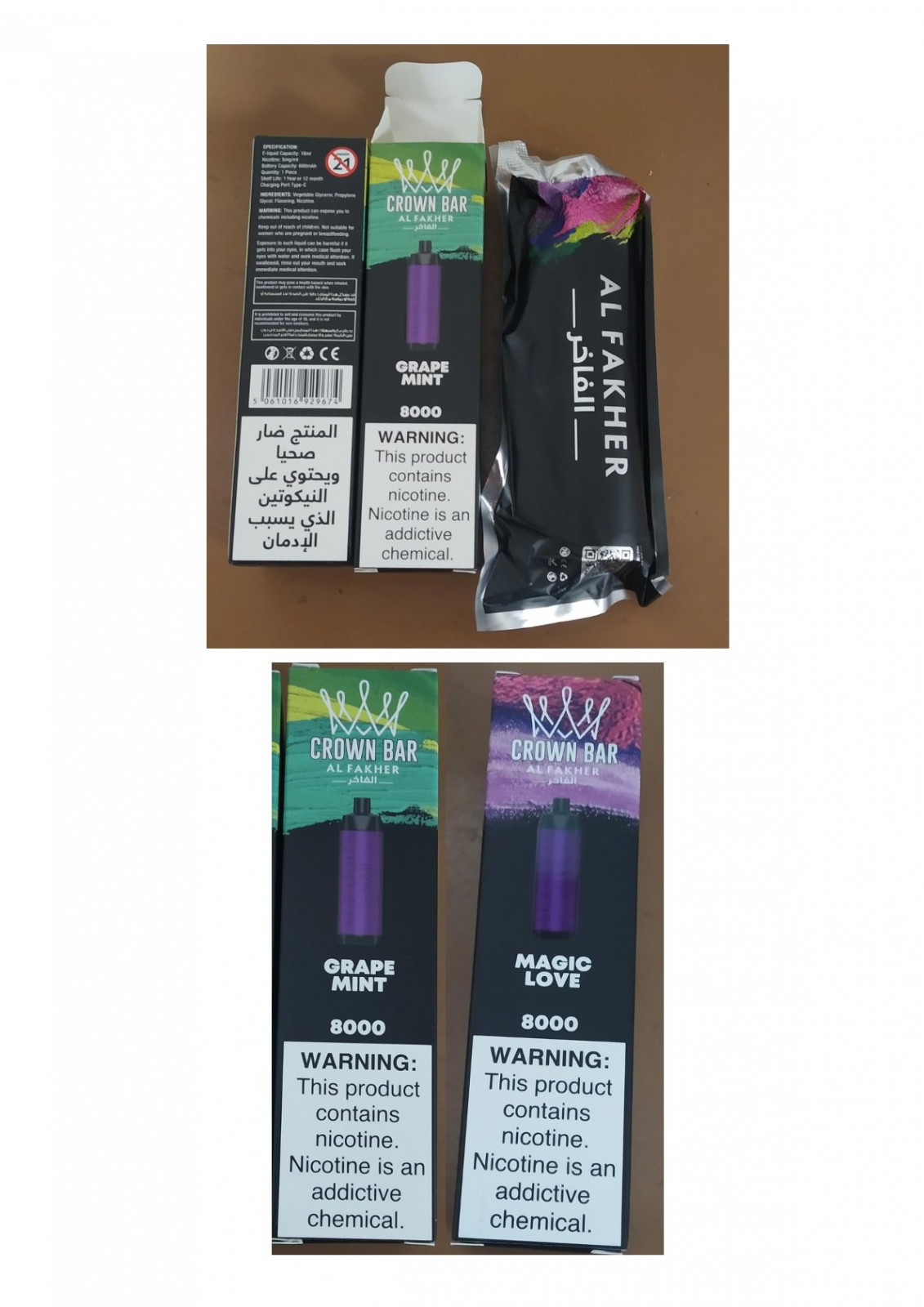 Jednorázová elektronická cigareta zn. CROWN BAR AL FAKHER 8000, BIG CLOUD, Nicotine: 5mg/ml, 18 ml : Fotografie