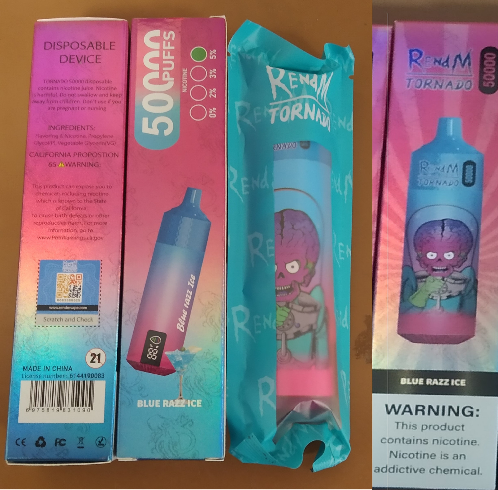 Jednorázová elektronická cigareta zn. RENdM TORNADO 50000, NICOTINE 5%, 30 ml: Fotografie