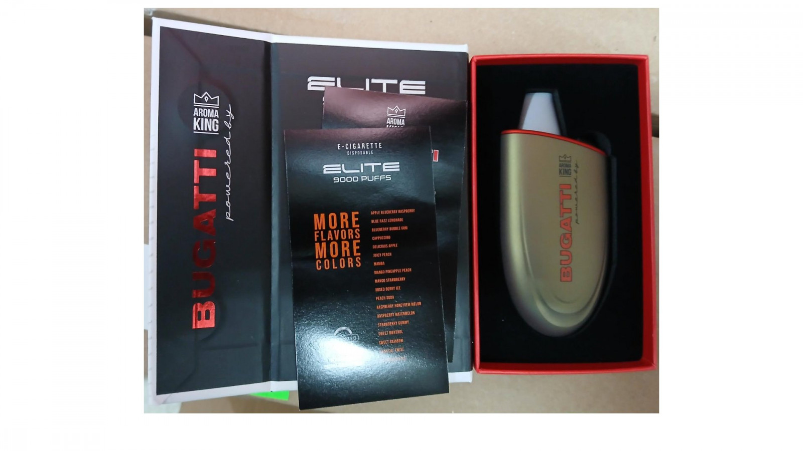 Jednorázové elektronické cigarety zn. AROMA KING BUGATTI powered by ELITE 9000 PUFFS, objem 15 ml : Fotografie č. 2