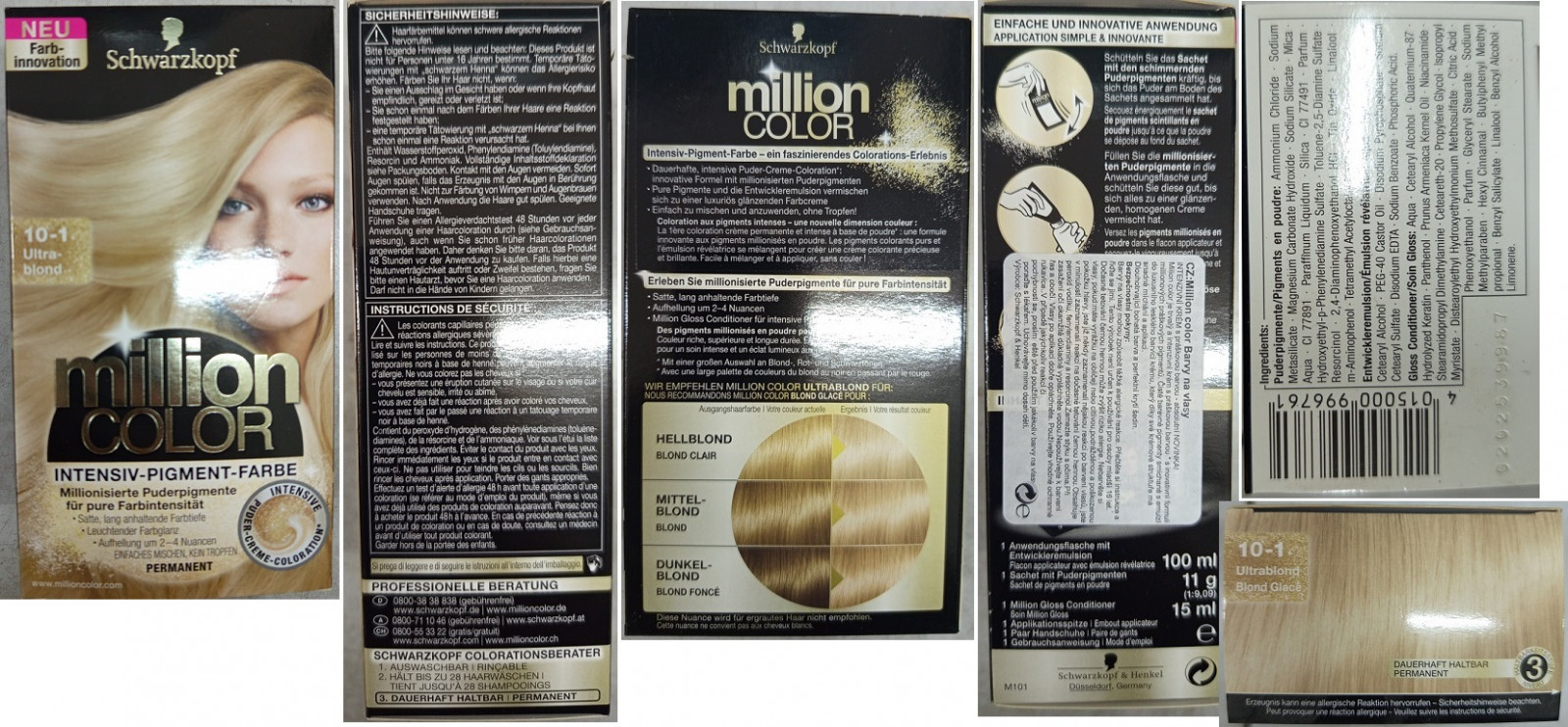 Schwarzkopf, INTENSIV-PIGMENT-FARBE, milion COLOR, 10-1 Ultra blond: Fotografie