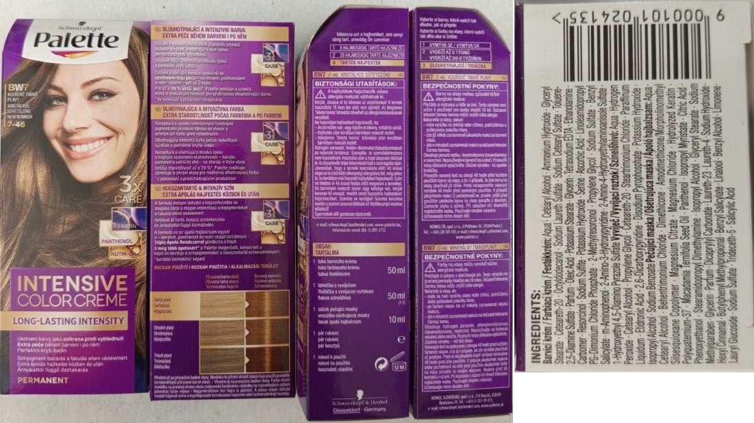 Barva na vlasy Schwarzkopf, Palette, INTENSIVE COLOR CREME, BW7 KOUŘOVĚ TMAVĚ PLAVÝ, 7-46: Fotografie