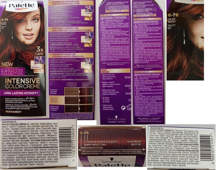 Schwarzkopf, Palette, INTENSIVE COLOR CREME, NEW FASHION COLLECTION, 6-79 FIALOVĚ MĚDĚNÝ: Fotografie