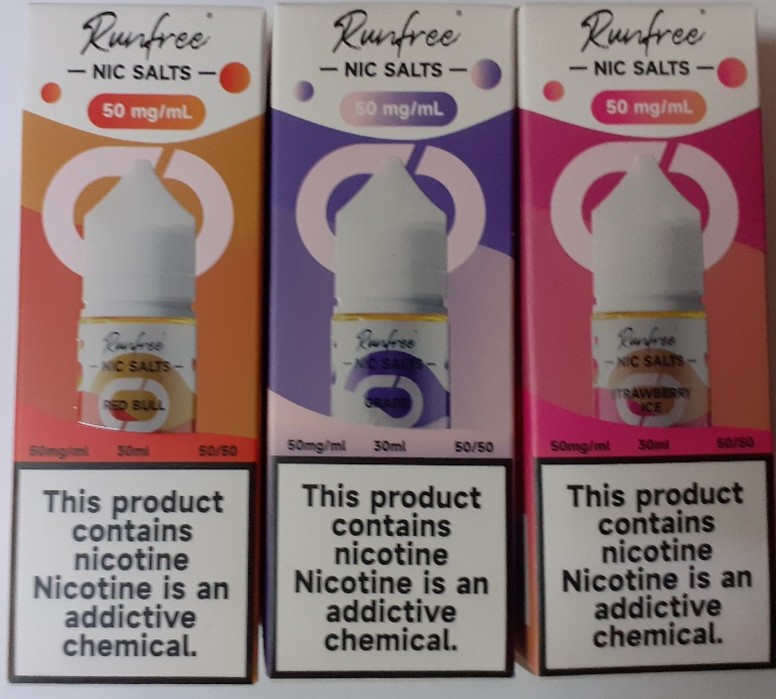 Náhradní náplň do elektronické cigarety Runfree, nic salts, 50 mg/ml, e-liquid, různé příchutě: Fotografie č. 1