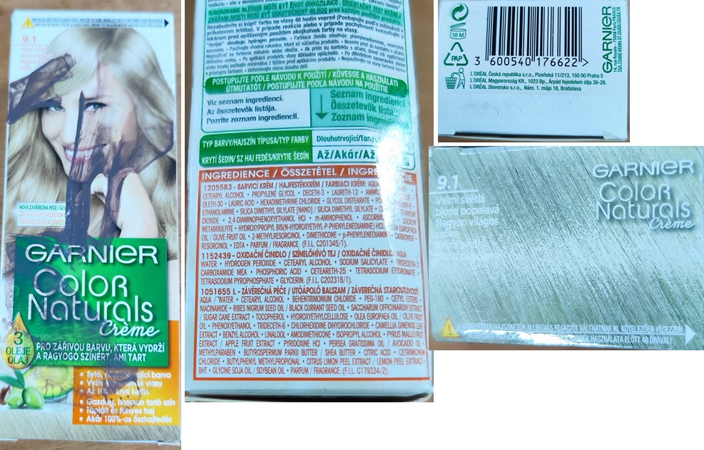 Barva na vlasy GARNIER Color Naturals Créme, 9.1 Velmi světlá blond popelavá: Fotografie