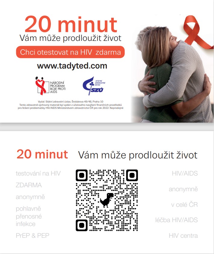 leták- 20 minut Vám může prodloužit život propagující testování HIV